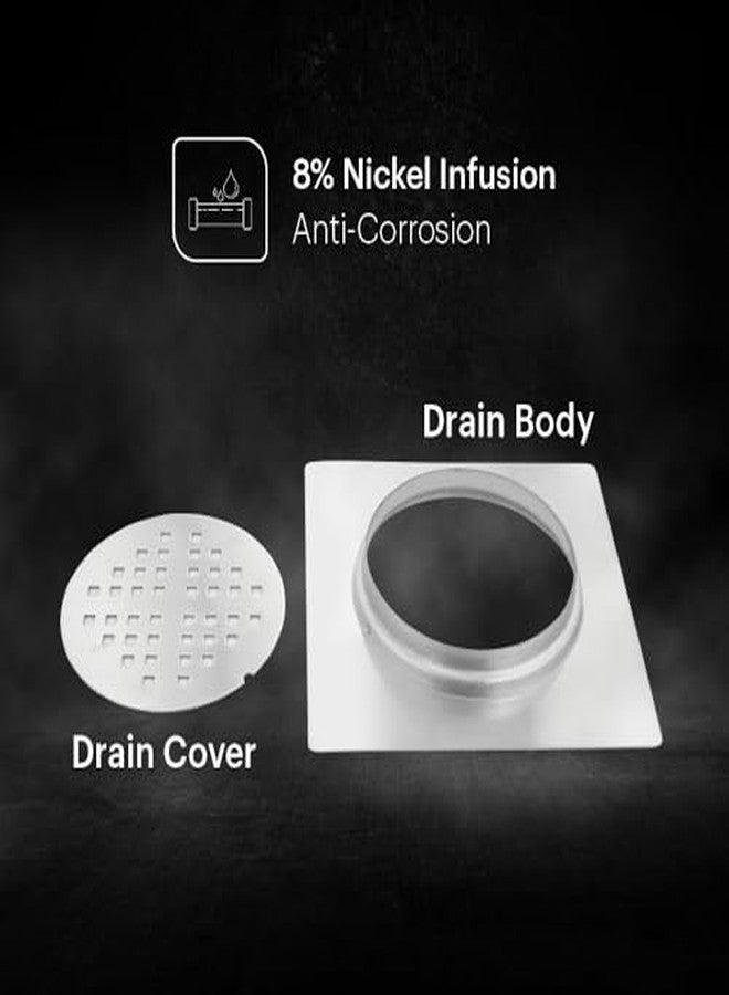 Johnson Bathrooms مصارف أرضية مربعة من جونسون كورال، مقاس 5x5 بوصة | غطاء مصارف/شبكة مصيدة أرضية من الفولاذ المقاوم للصدأ SS304 | مقاوم للصدأ، بلمسة نهائية غير لامعة/ساتان | ضمان لمدة عامين (T7281S - فولاذ مقاوم للصدأ) - Image 3